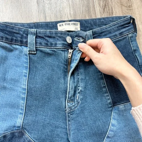 Free People We The Free No Boundaries Patchwork Flare Bell Bottom Jeans (26) - Picture 7 of 14